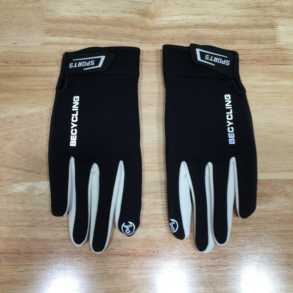 Becycling Sports Cycling Gloves Black White Gel Padded Full‎ Finger Touchscreen